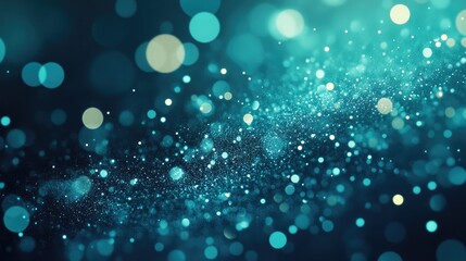Dynamic Teal Particle Stream with Glowing Bokeh Lights, Evoking a Sense of Movement and Mystical Energy