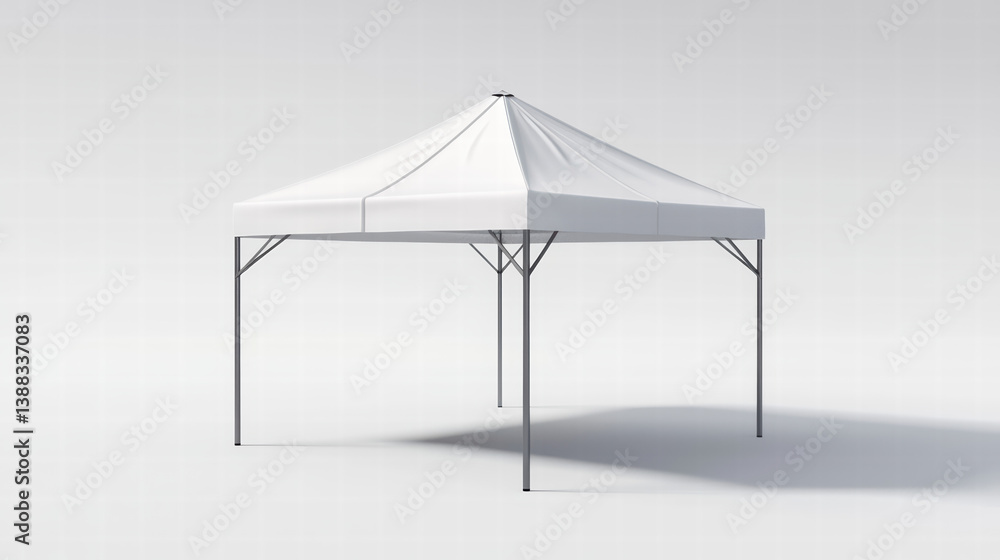 Poster event canopy: a pristine, minimalistic image presents an empty, event canopy, standing alone against
