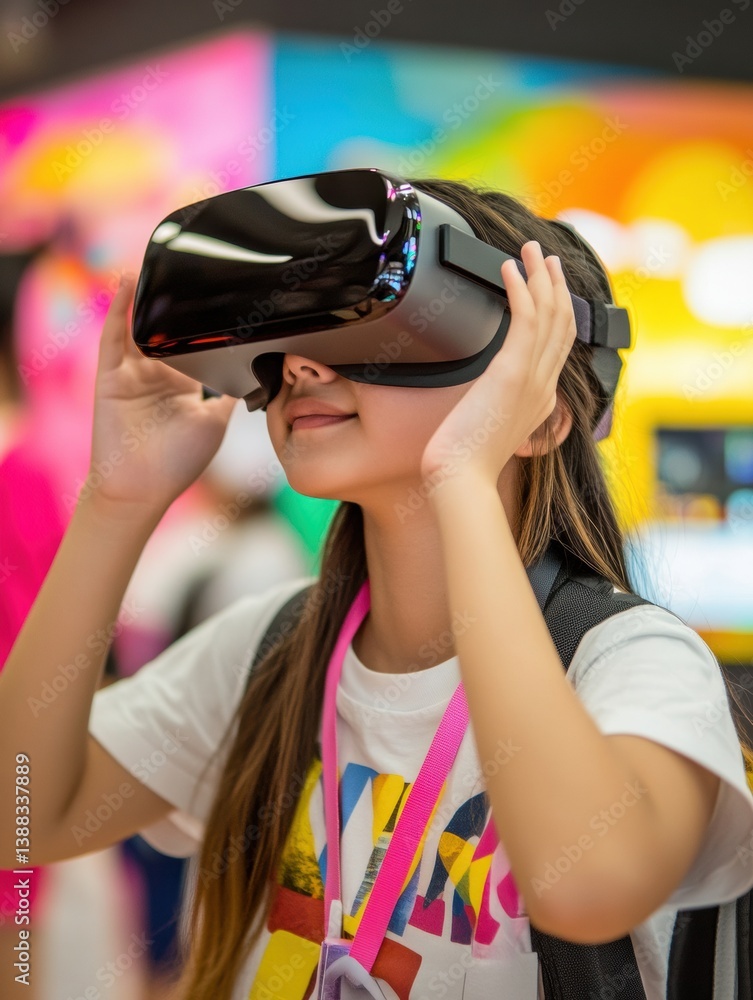 Aufkleber student engaged in immersive virtual reality education within a futuristic digital classroom setting