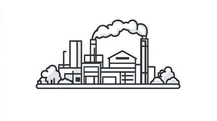 Obraz premium Industrial Landscape Illustration, factory buildings, smoke, trees