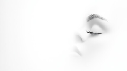 Fototapeta premium Womans Eye Minimalist Style High-contrast Lighting Close-up Profile View Soft Focus Peaceful Rest White Background Pure Serenity Skincare Advertising extra details included