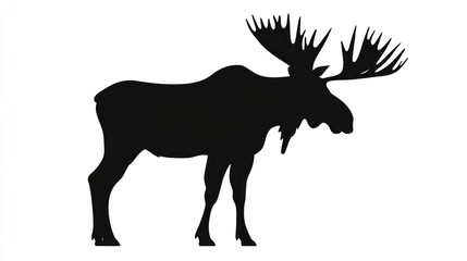 Moose silhouette, side view, white background, graphic design element