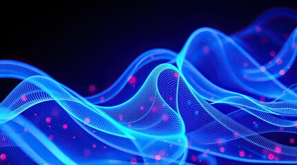 Fototapeta premium Bright blue wave patterns flow gracefully across a dark background showcasing a captivating display of energy and movement through abstract design