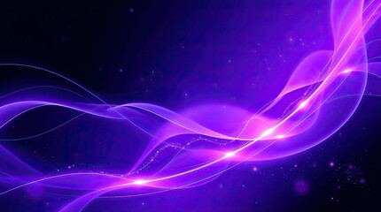 Fototapeta premium Dynamic purple waves gracefully flow across a dark backdrop illuminated by sparkling light evoking a sense of energy and rhythm in this captivating visual display