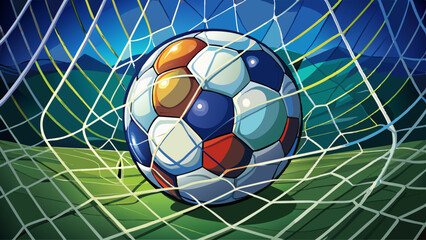 Naklejka premium soccer ball in the net, selective focus
