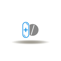 Vector illustration of capsule tablet pill. Symbol of pills and drugs. Icon of prescription. Sign of pharmaceuticals.