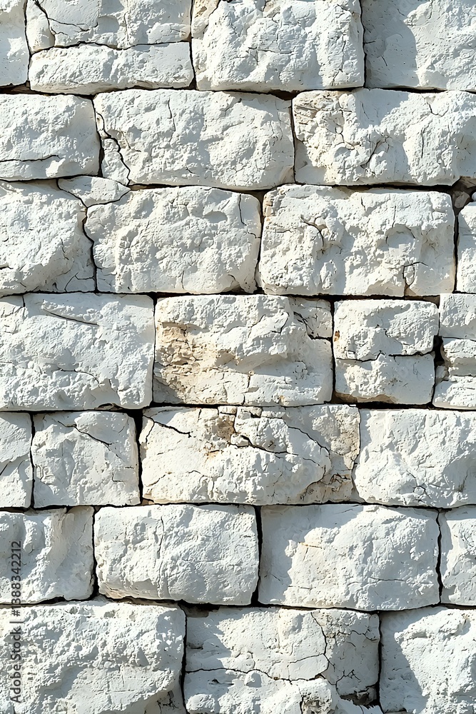 Aufkleber white limestone wall with rough textured blocks stacked in rows creates rustic architectural detail.