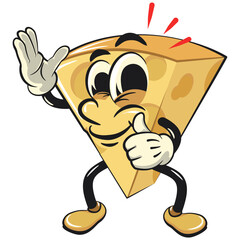 cute cheese cartoon isolated vektor illustration mascot character wave hand and give a thumbs up sign, work of hand drawn