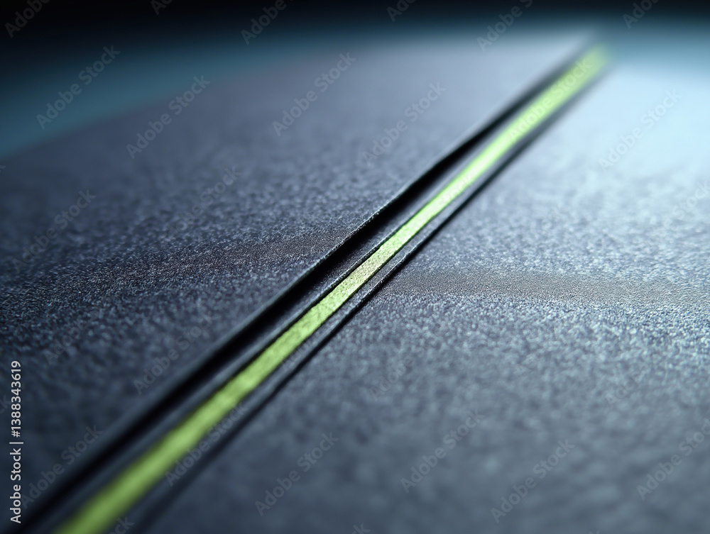 Poster close-up view of a textured surface highlighting a bright green line in soft light