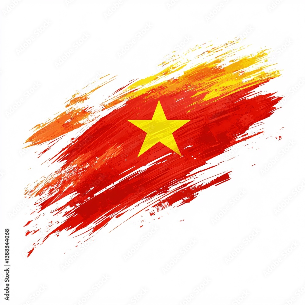 Poster isolated artistic representation of the vietnamese flag with signature brush strokes