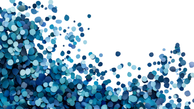 Png of A vibrant array of blue circular shapes creates a dynamic wave-like pattern, evoking a sense of movement and tranquility on transparent background.