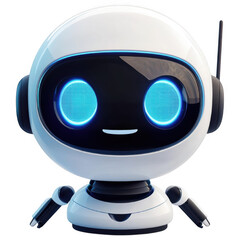 Fototapeta premium Cheerful Bot: A sleek, minimalist robot with glowing blue eyes and antenna exudes an aura of advanced technology and approachable friendliness. Capture the cutting edge of innovation.