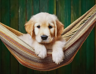 Golden Retriever Puppy in a Hammock AI