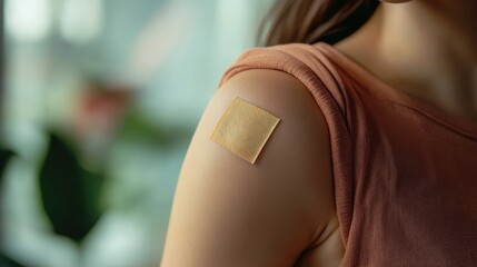 A woman with a gold bandage on her arm
