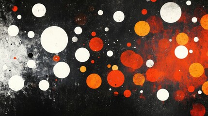 Dynamic Circles: A Bold Composition of Bright Red and White Spheres on a Textured Black Surface