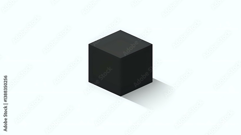 Poster black geometric cube with soft shadow on white background, minimalist design element for modern layo