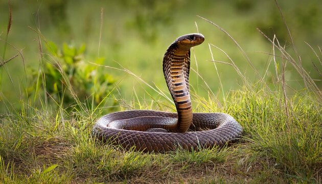 javanese spitting cobra on a grassland