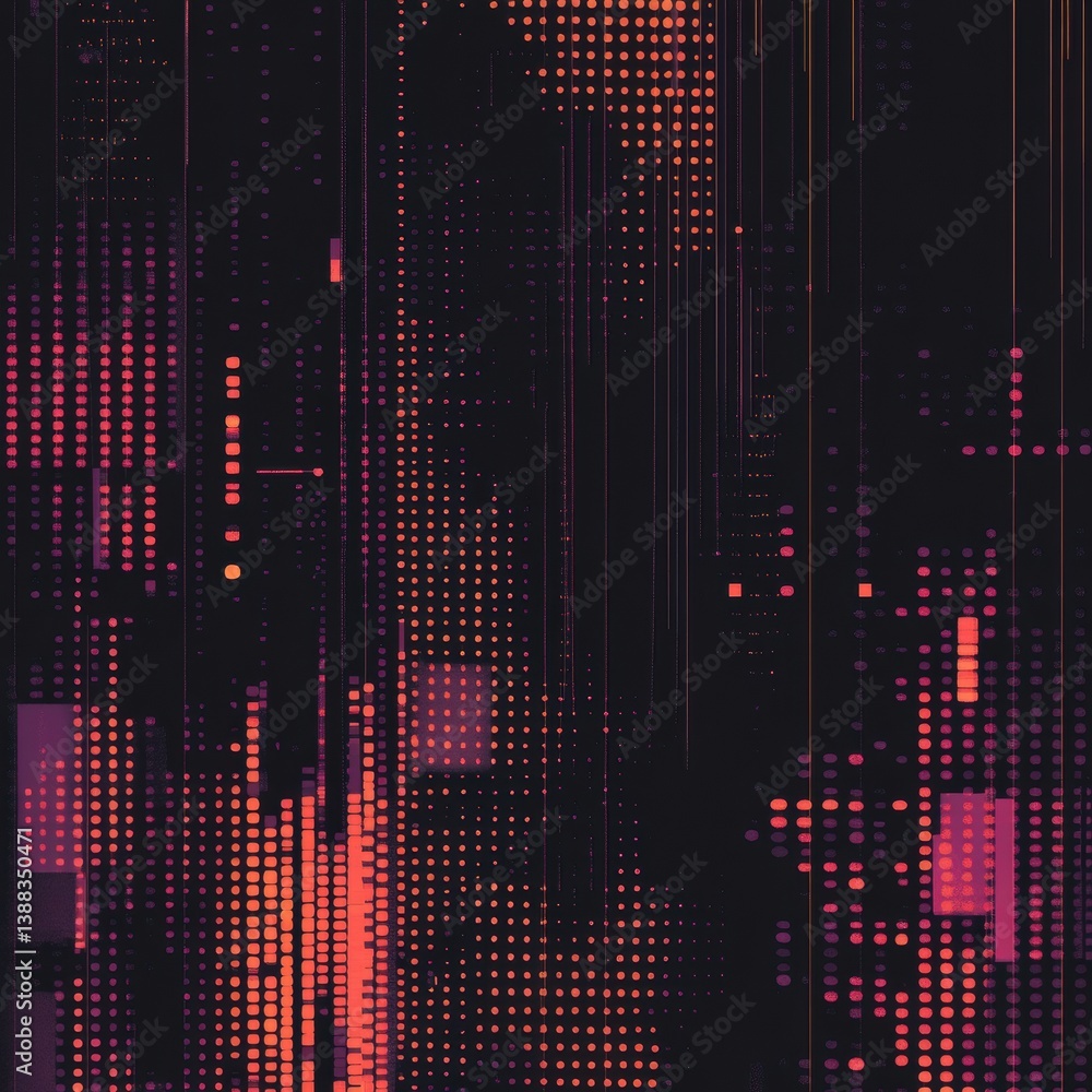 Poster Abstract pixelated digital pattern with structured gaps in a modern cybernetic theme and high-contrast colors creating a dynamic visual experience