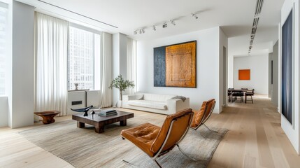 A modern spacious living room showcasing interior design features