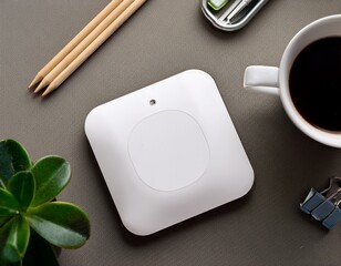 white mouse pad mockup with accessories on blank table perfect for branding advertising or business backgrounds