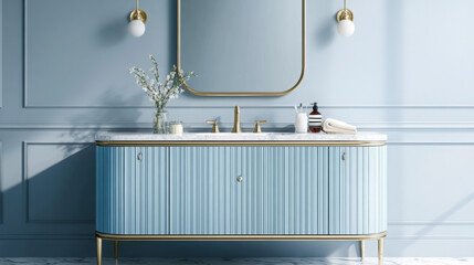 Serenity in Blue: A Contemporary Luxury Bathroom Vanity with Timeless Elegance


