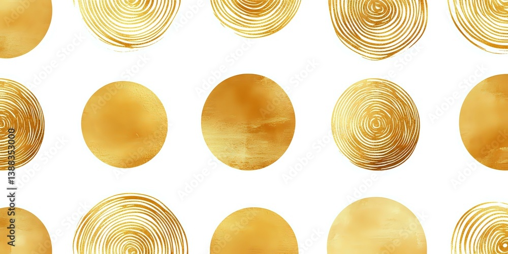Aufkleber seamless pattern with golden circles and spiral textures on white background. luxurious metallic dot