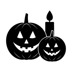 Glowing Halloween Jack-o'-Lantern Pumpkin with Scary Face on White Background