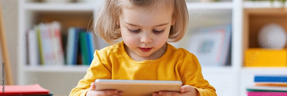 Poster young child engages in online learning at a colorful study desk filled with school materials in a wa