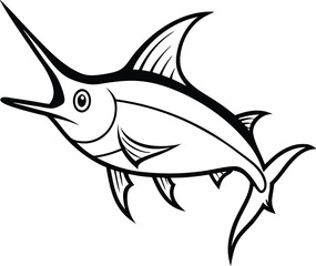 Sword Fish Line art Design with white background