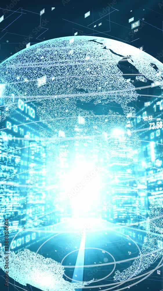 Poster futuristic global network and tacit digital data transfer 3d graphic . concept of smart digital tran