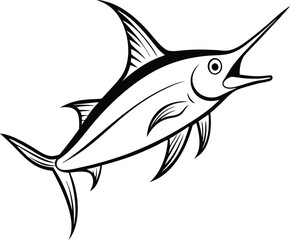 Sword Fish Line art Design with white background