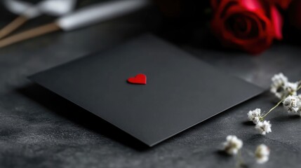A black envelope with a red heart