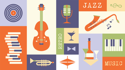 Jazz. Musical instruments. Geometric vector pattern.