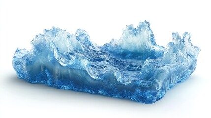 Crystal Clear Ice Sculpture with Vibrant Blue Hues and Detailed Ripples, Evoking the Beauty and Transience of Nature's Frozen Form