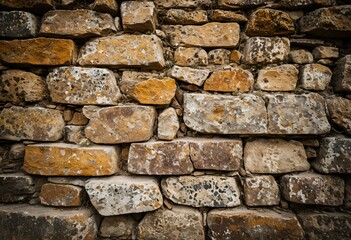 Obraz premium A stone wall with a lot of different colored bricks.