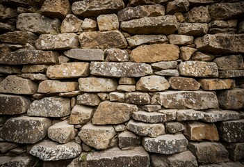 Fototapeta premium A stone wall with a lot of small rocks on it.