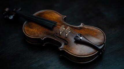 Fototapeta premium Classic violin on dark wood background