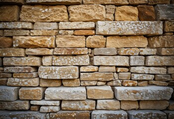 Fototapeta premium A wall made of stacked stone blocks.