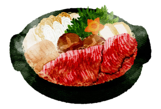 すき焼きの水彩イラスト