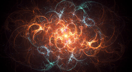 Naklejka premium Abstract Fiery Orange and Teal Fractal Art Cosmic Energy Explosion Design