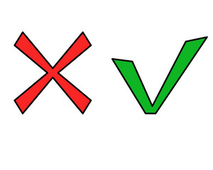 Obraz premium Green check mark and red cross mark icon - vector color image. Red cross mark prohibition sign and green check mark consent sign