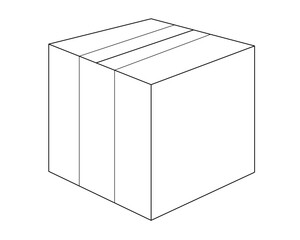 Cardboard box sealed with tape, package - vector linear picture for coloring, logo or pictogram. Outline. Packaging, storage box