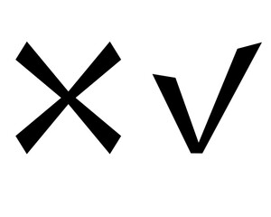Obraz premium Check mark and cross mark icon - vector silhouette image. Strikethrough prohibition sign and check mark consent sign