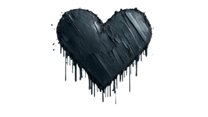 Png of A textured black heart painted with thick strokes, exuding a mood of depth and complexity on transparent background.