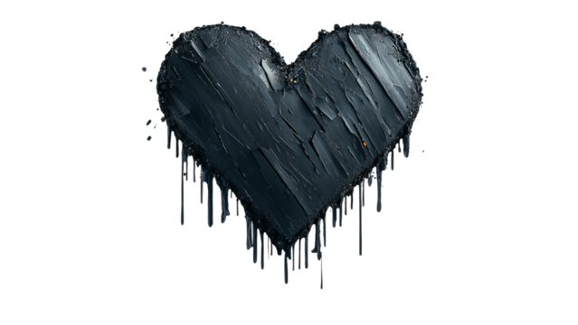 Png of A textured black heart painted with thick strokes, exuding a mood of depth and complexity on transparent background.