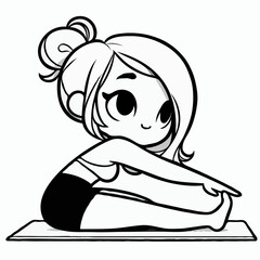 Obraz premium Girl stretching on yoga mat in cartoon vector illustration