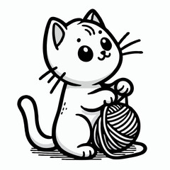 Fototapeta premium Cute cartoon kitten playing with yarn ball vector