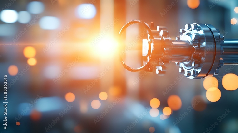Poster glowing key floating in dark space with bokeh light effects and metallic mechanism, symbolizing digi