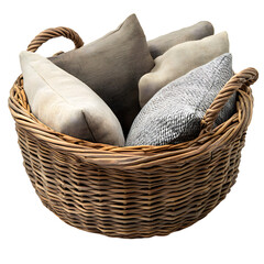 Wicker Basket Sets for Organizing Throw Pillows Isolated on Transparent Background