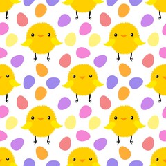 Easter chicken and eggs seamless birds pattern for wrapping paper and fabrics
